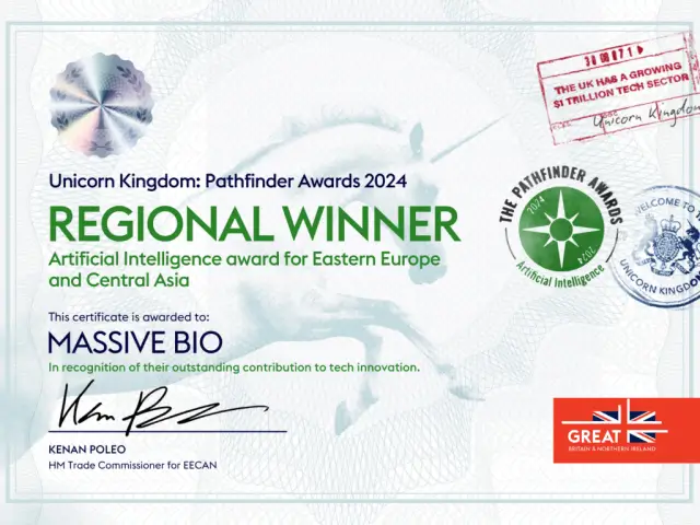 Massive Bio Wins AI Innovation Award at Unicorn Kingdom Pathfinder Awards 2024